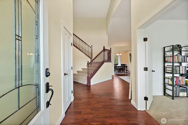 a workspace with a bookshelf