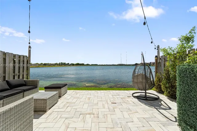 a view of a lake from a yard