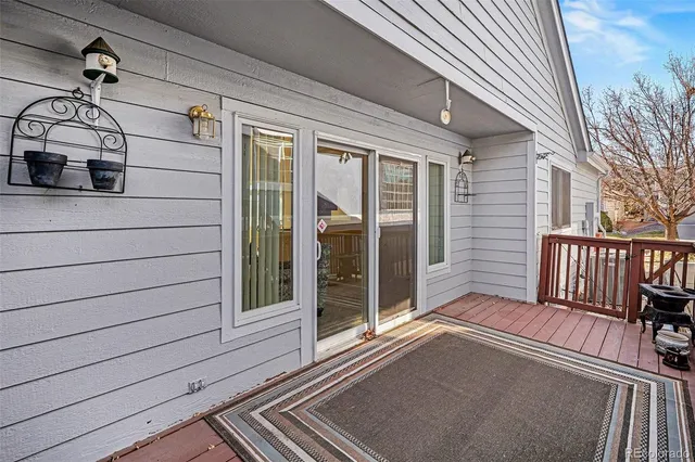 a view of a balcony with door