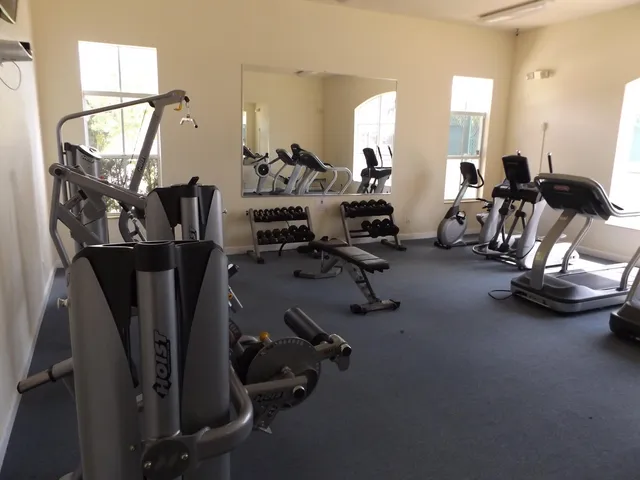a view of a room with gym equipment