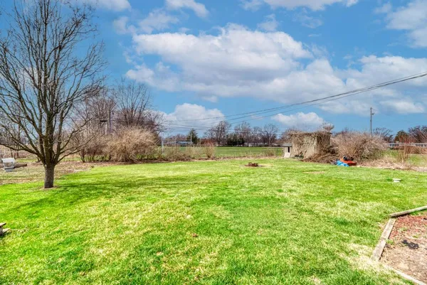 a view of a field of grass and trees