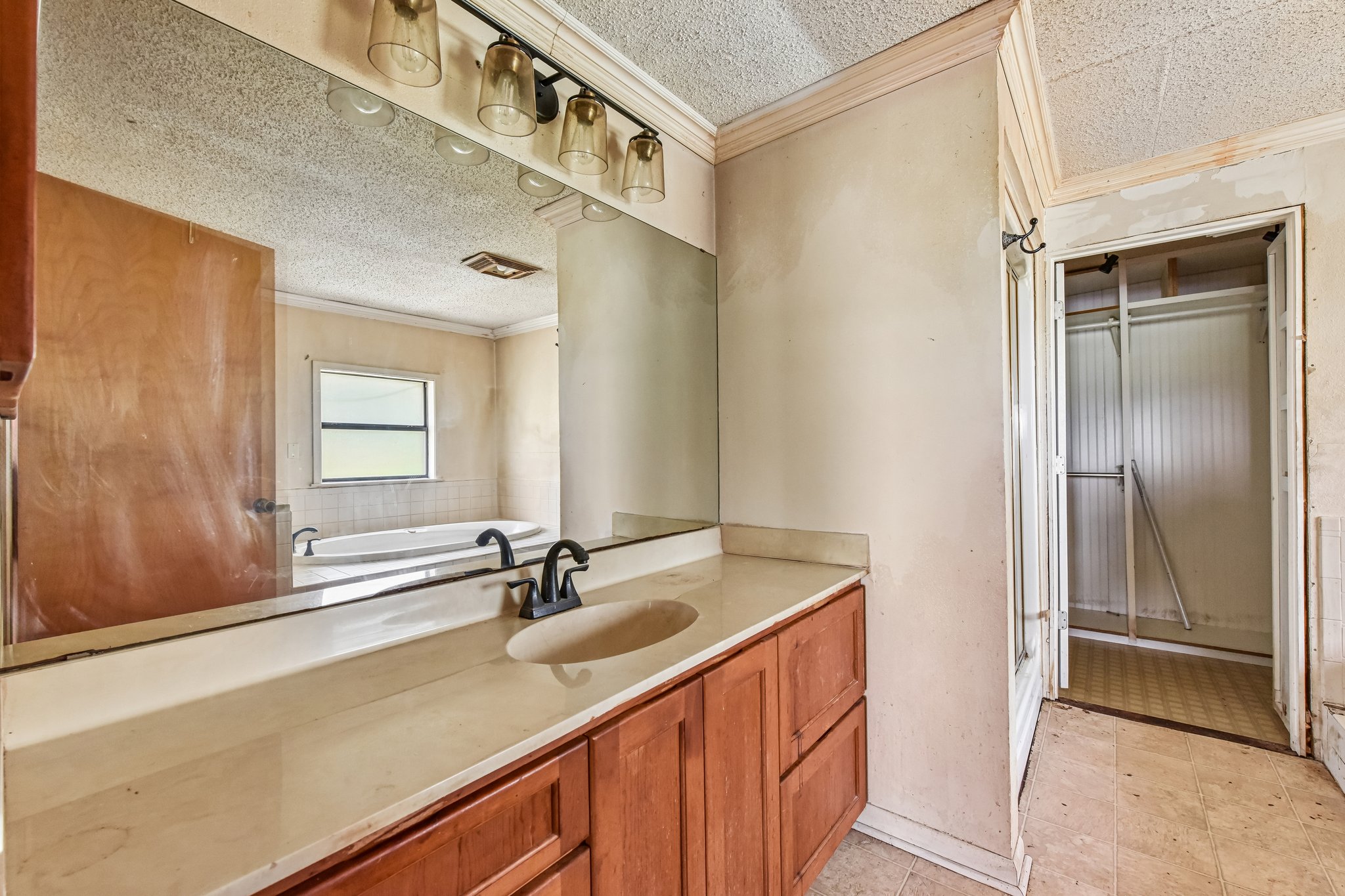 1111 Silent Valley Road Lockhart, TX 78644 - Photo 11 of 14 A spacious bathroom vanity offers ample counter space, reflected in the large mirror.