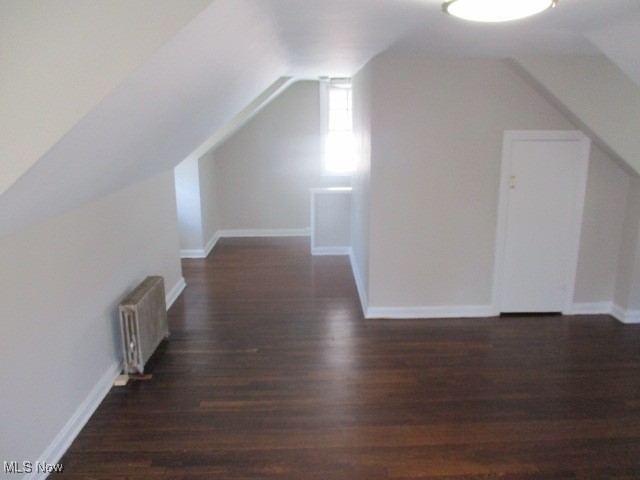 3703 Bainbridge Road Cleveland Heights, OH 44118 - Photo 11 of 16 Additional living space with dark wood-style flooring, radiator heating unit, and vaulted ceiling