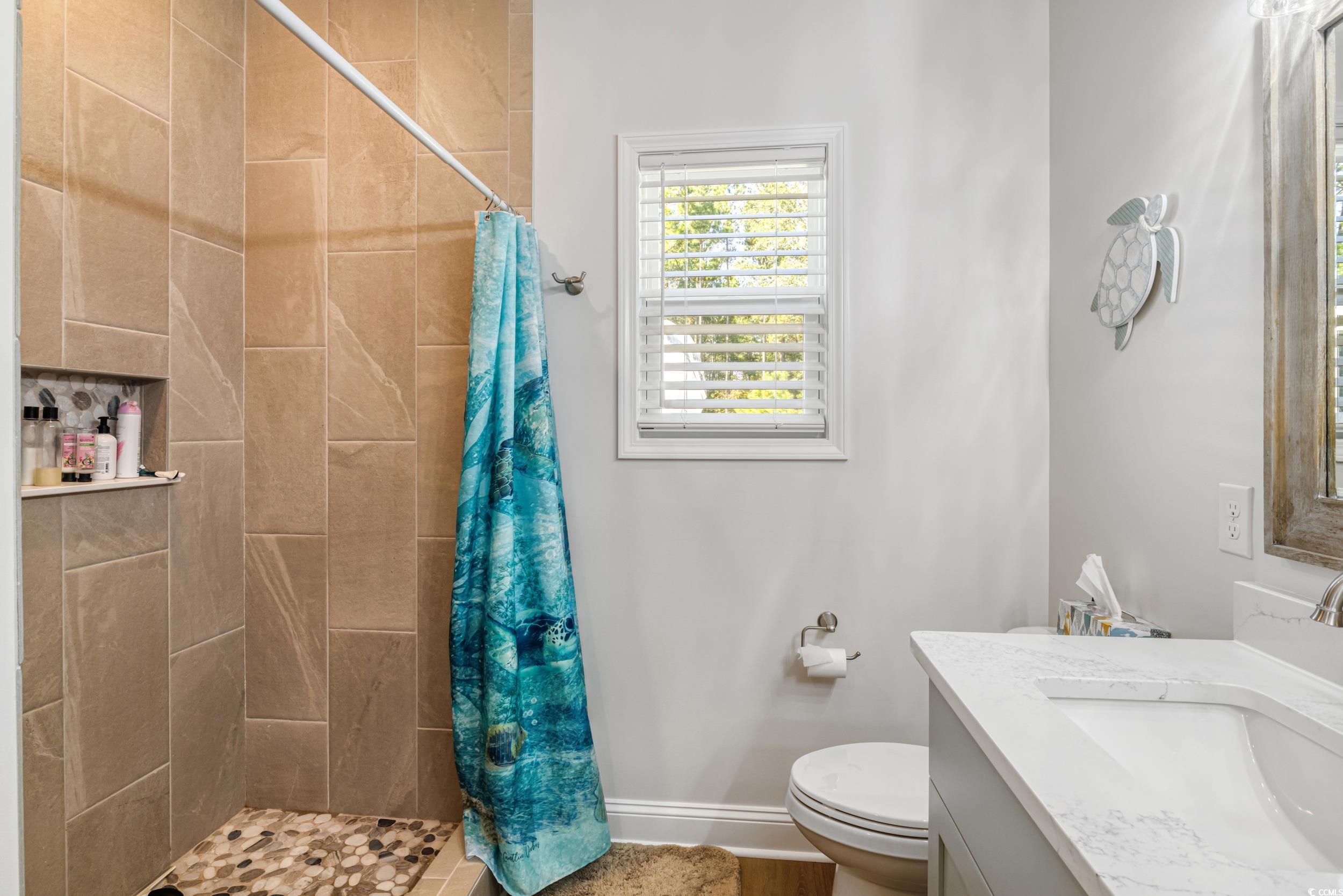 4082 Salem Road Aynor, SC 29511 - Photo 27 of 39 Bathroom featuring vanity, toilet, and curtained s