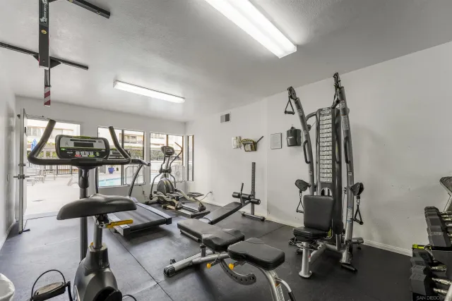 a view of a room with gym equipment