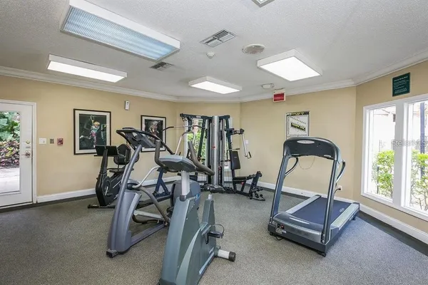 a view of a room with gym equipment