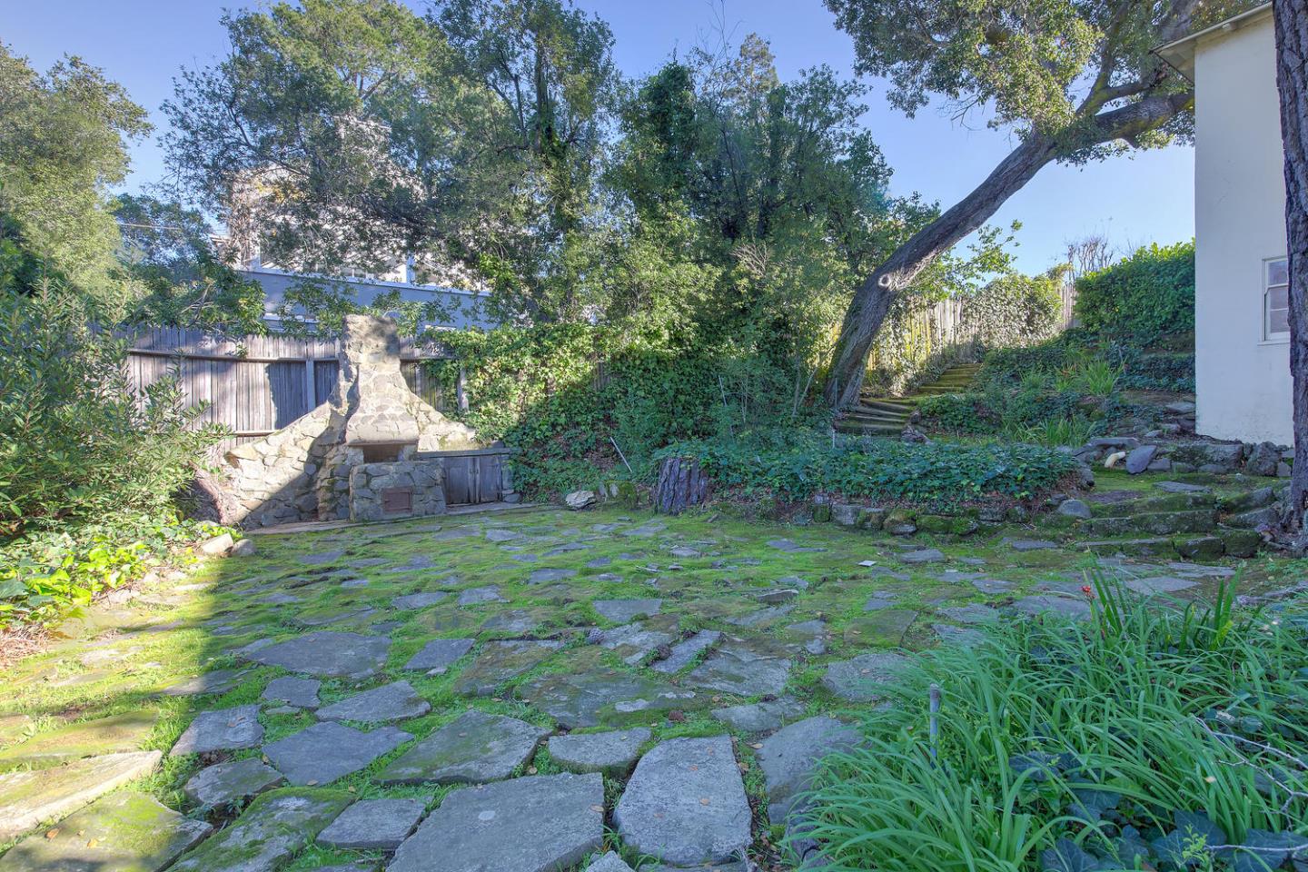 540 Roehampton Road Hillsborough, CA 94010 - Photo 25 of 27 a backyard of a house with plants and large trees