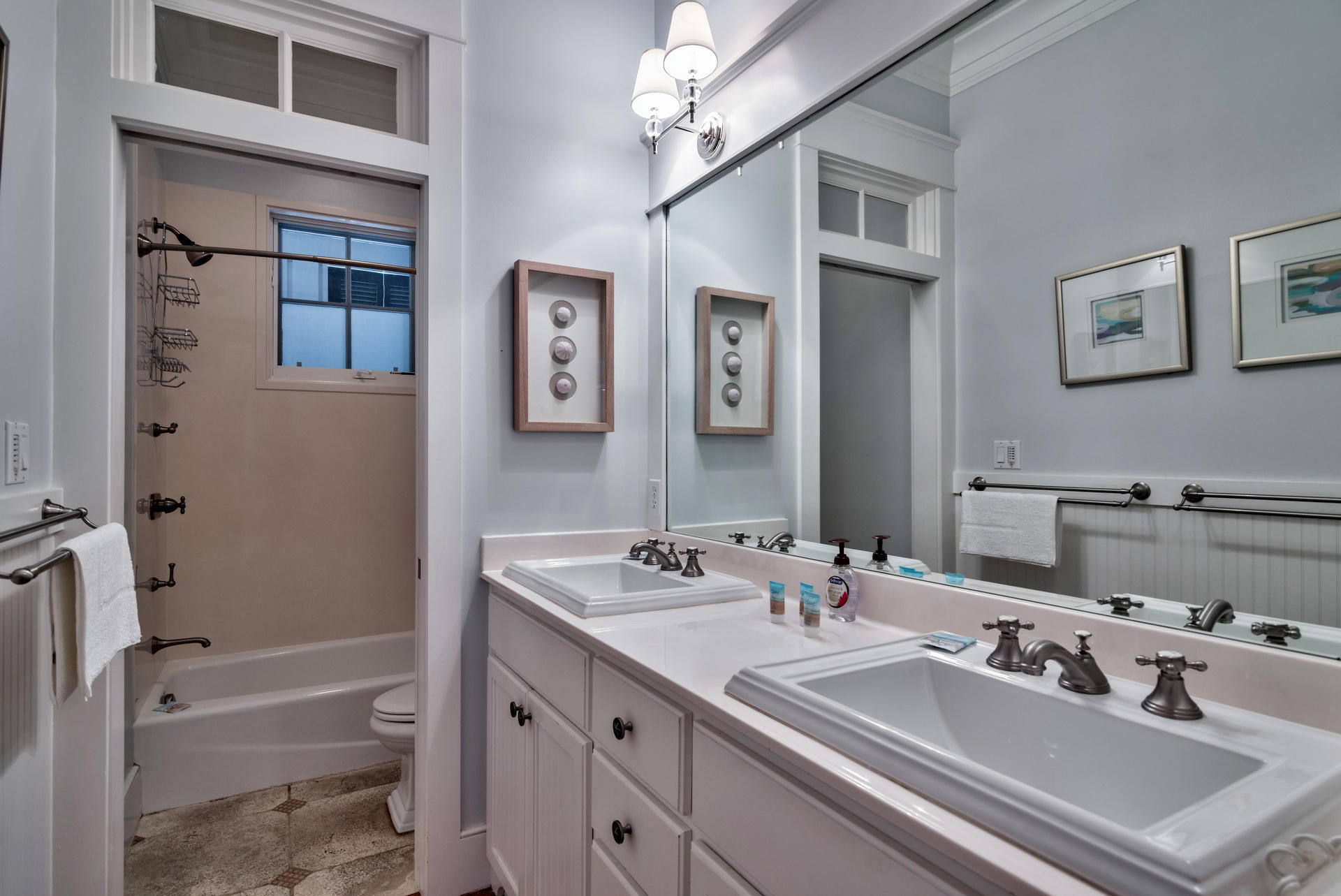 54 Round Road Rosemary Beach, FL 32461 - Photo 27 of 48 a bathroom with a sink double vanity granite tub and shower