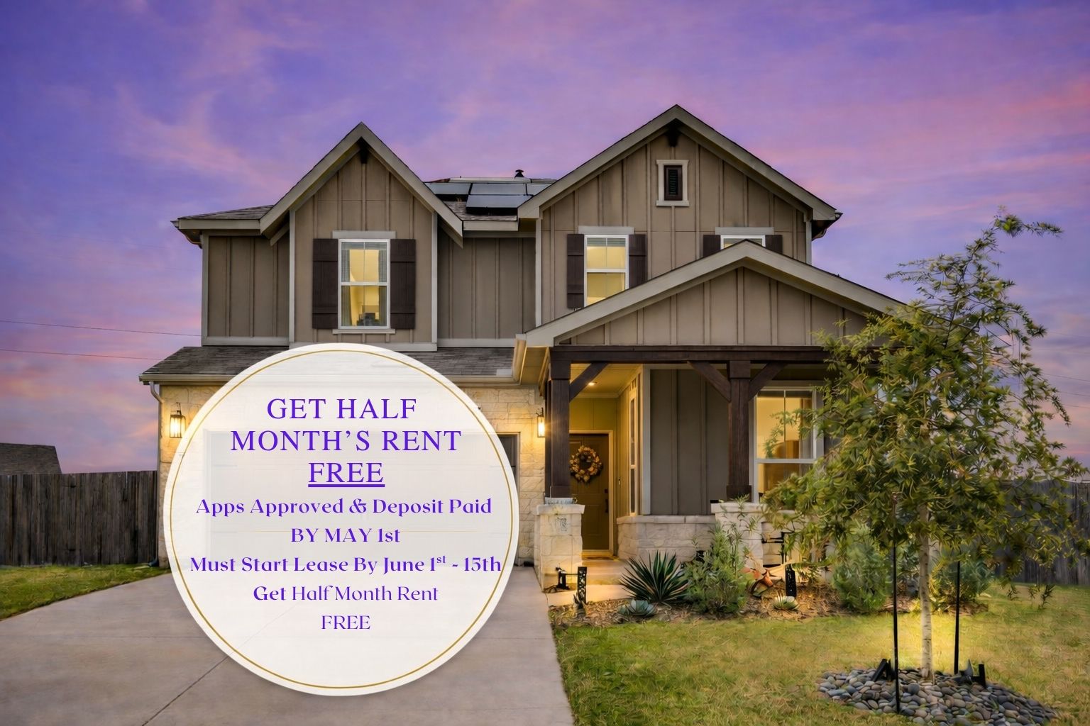 Get Half a Month of Rent Free for June: Get approved and pay your deposit by May 1st. Move in between June 1–15 to qualify. Your first full month’s rent (applied to July) is due at move-in, and your July 1st payment will reflect the half-month rent credit for June.