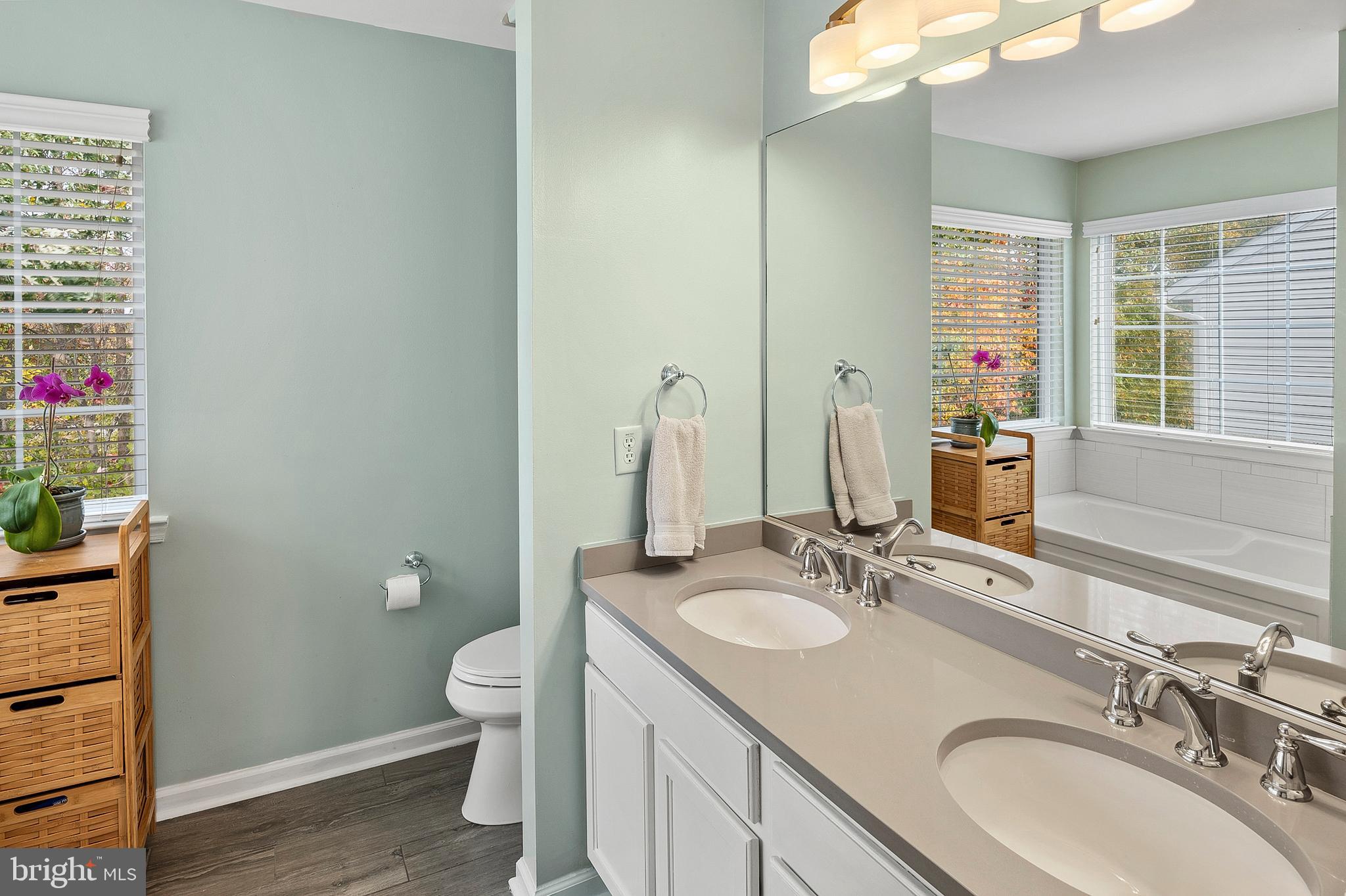 716 Wagner Farm Road Millersville, MD 21108 - Photo 26 of 45 a bathroom with a double vanity sink toilet and a mirror