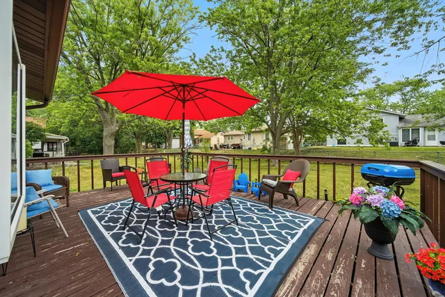 an outdoor view with patio