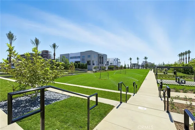 a view of a stadium that has a big yard