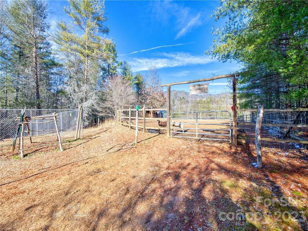 994 Indian Springs Road Clyde, NC 28721 - Photo 9 of 39 a view of a backyard with wooden fence and a large tree