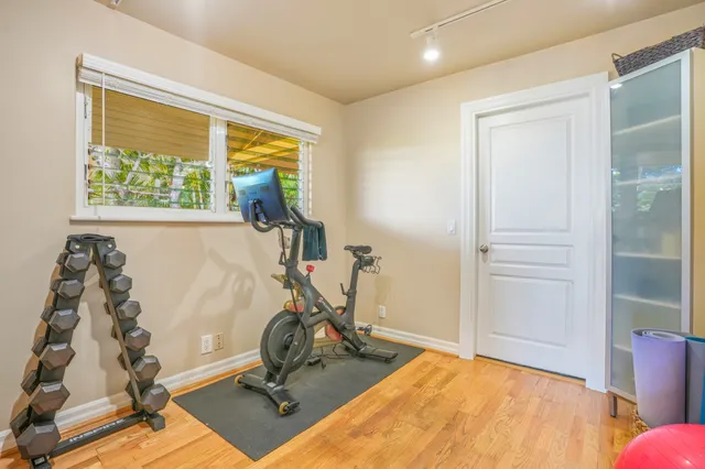 a view of a room with gym equipment