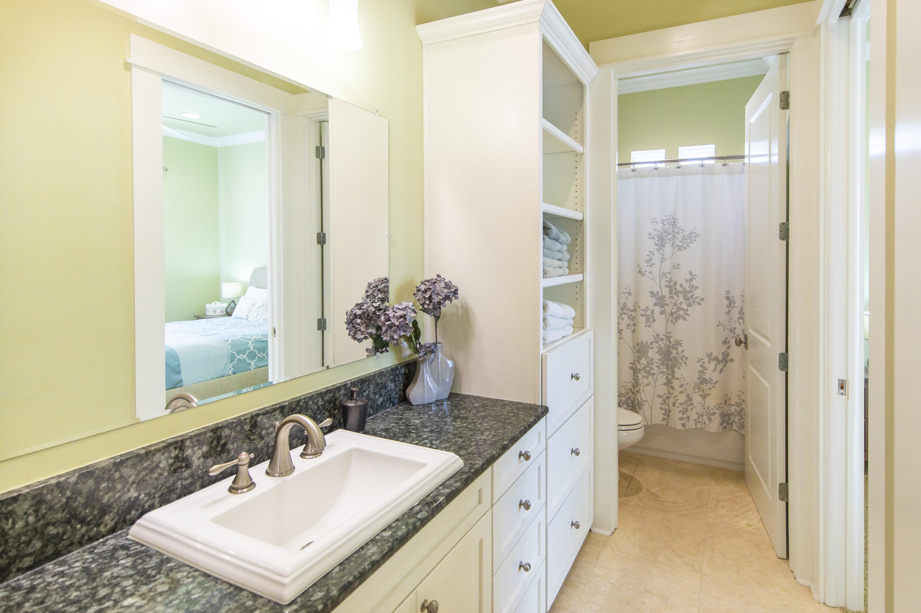 276 Grande Pointe Circle Inlet Beach, FL 32461 - Photo 20 of 33 a bathroom with a granite countertop sink a mirror and a shower