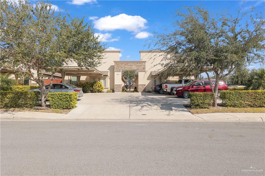 a view of street with a houses