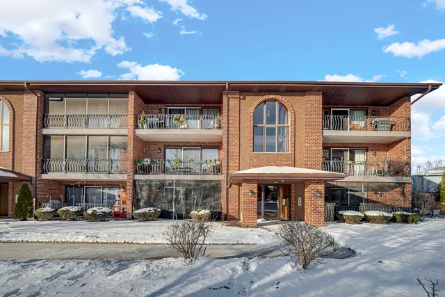 a front view of a building with a outdoor space