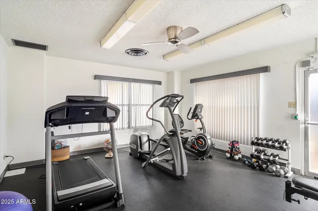 a view of a room with gym equipment