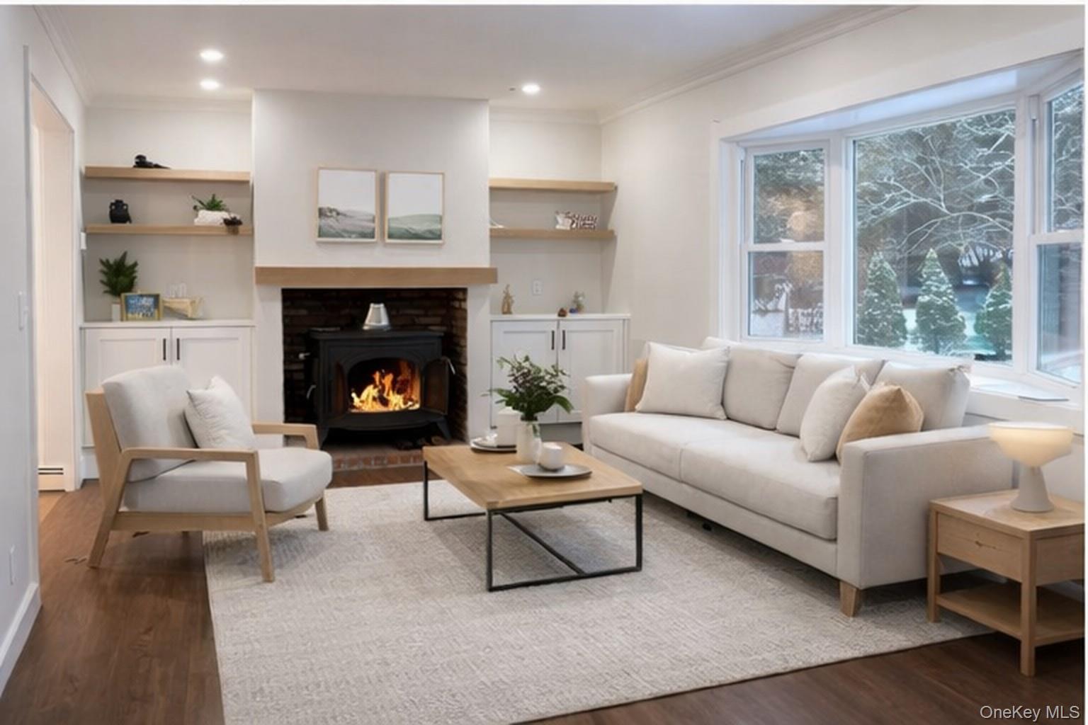 94 Sally Lane Ridge, NY 11961 - Photo 6 of 17 a living room with furniture and a fireplace