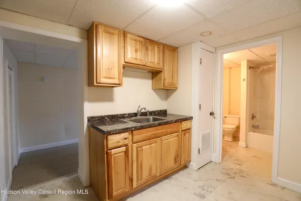 a bathroom with a bathtub and a toilet