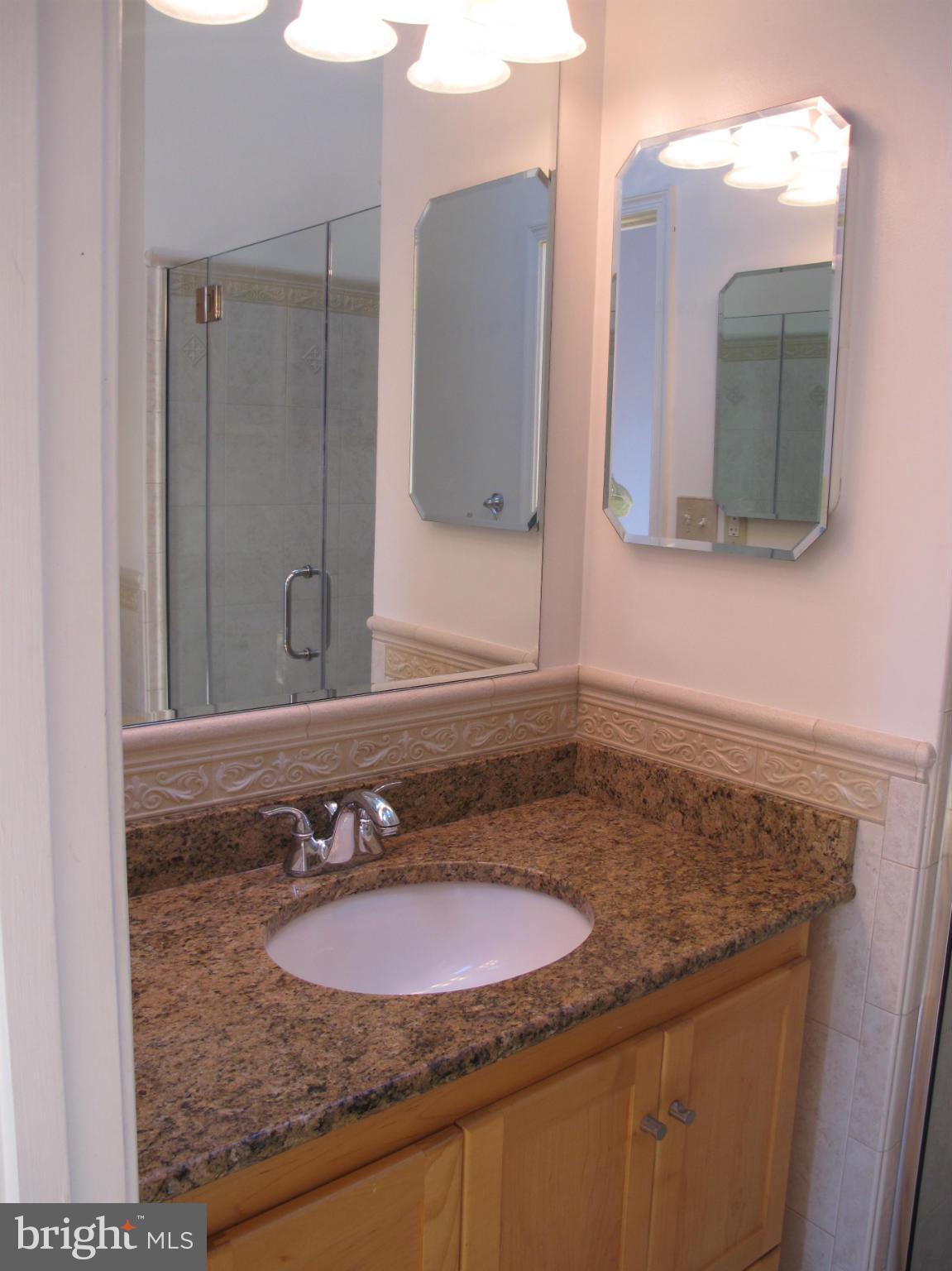 7726 Asterella Court Springfield, VA 22152 - Photo 10 of 22 a bathroom with a granite countertop sink and a mirror