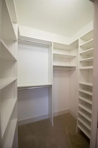 a view of walk in closet with empty racks