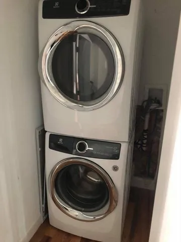 a utility room with dryer and washer