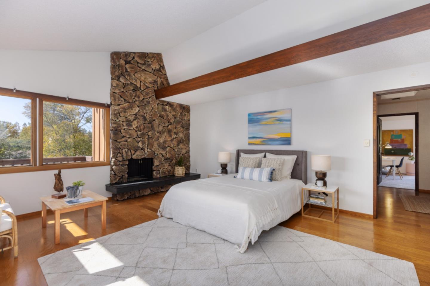 75 Simpson Drive Walnut Creek, CA 94596 - Photo 39 of 48 a bedroom with a bed and a chandelier