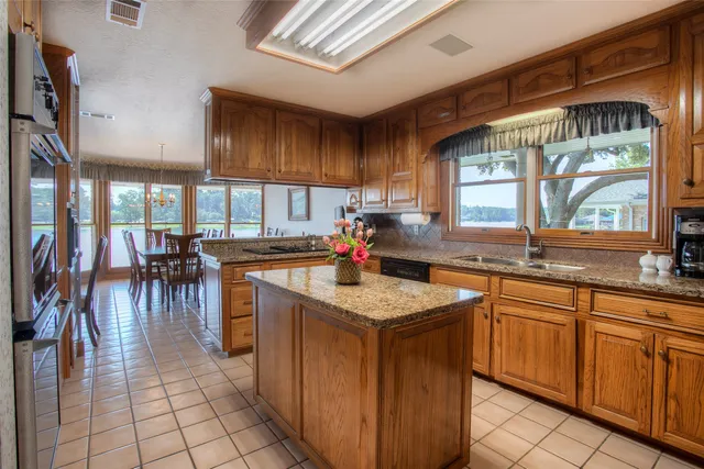 a kitchen with lots of counter top space