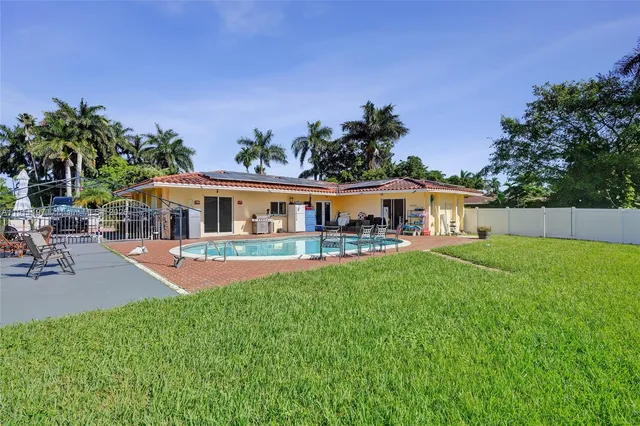 a view of a yard and a garden