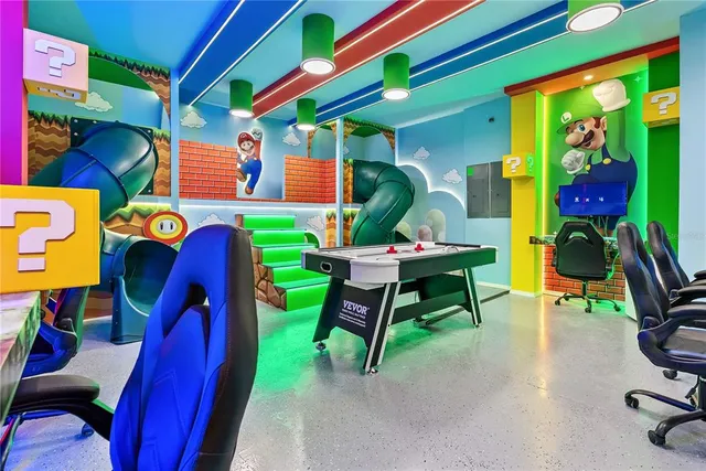 a view of a swimming pool with a patio