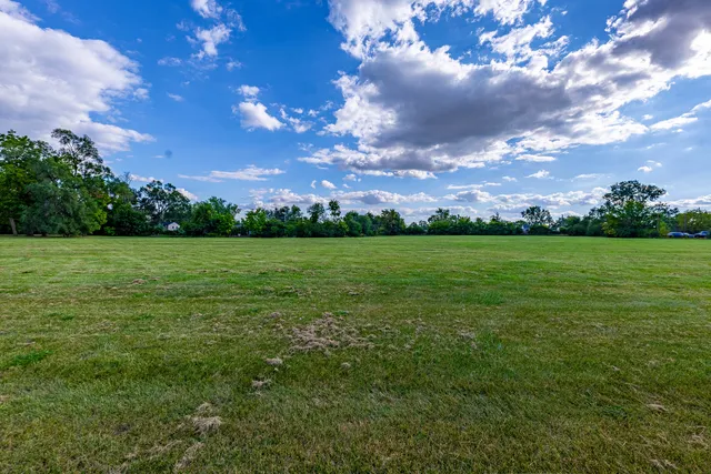 a view of a big yard with lots of green space