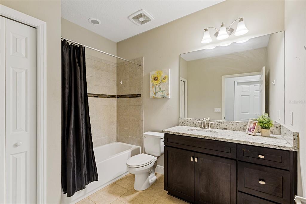31976 Watoga Loop Wesley Chapel, FL 33543 - Photo 33 of 47 a bathroom with a sink a toilet a mirror and shower