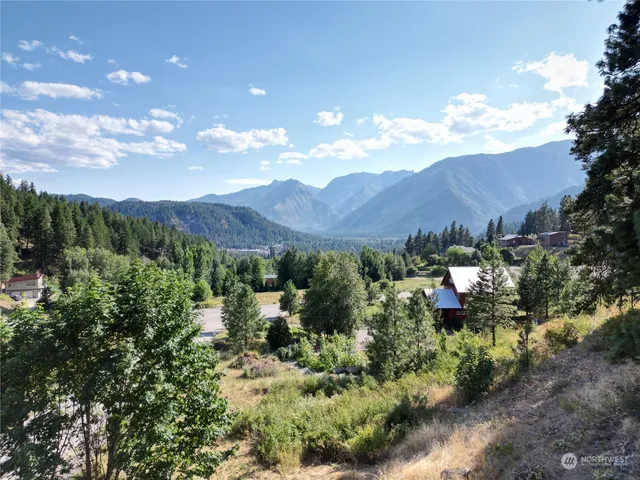a view of a lush green hillside and houses
