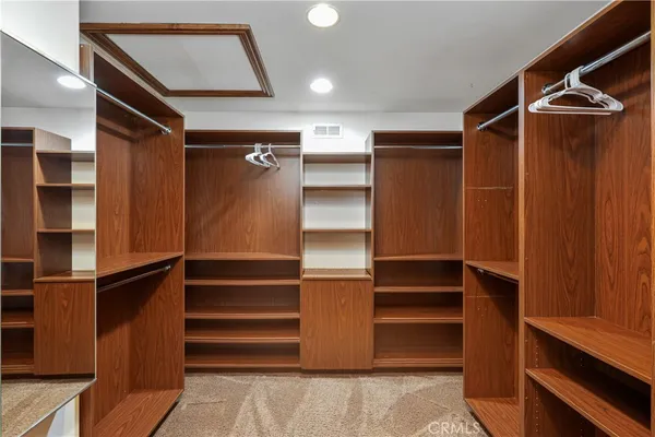 a view of walk in closet with empty racks