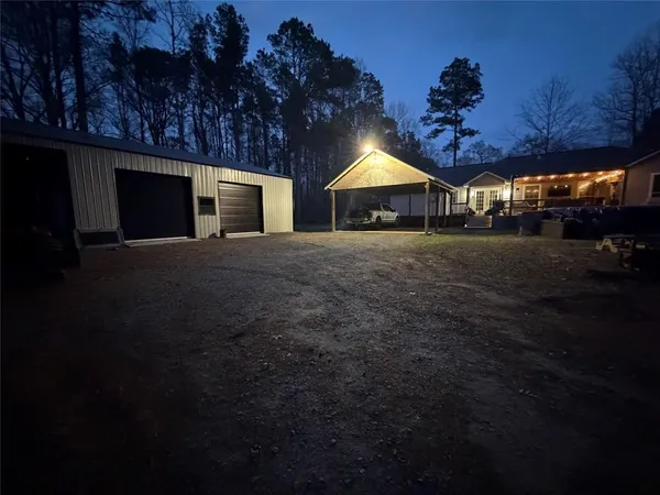 a view of a garage with storage