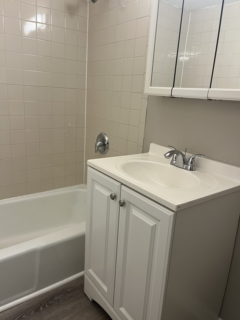 8817 South Roberts Road, Unit 5 Hickory Hills, IL 60457 - Photo 6 of 6 a bathroom with a sink a vanity and a bathtub