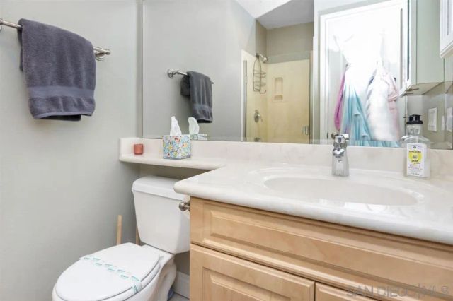 a bathroom with a sink a toilet and mirror