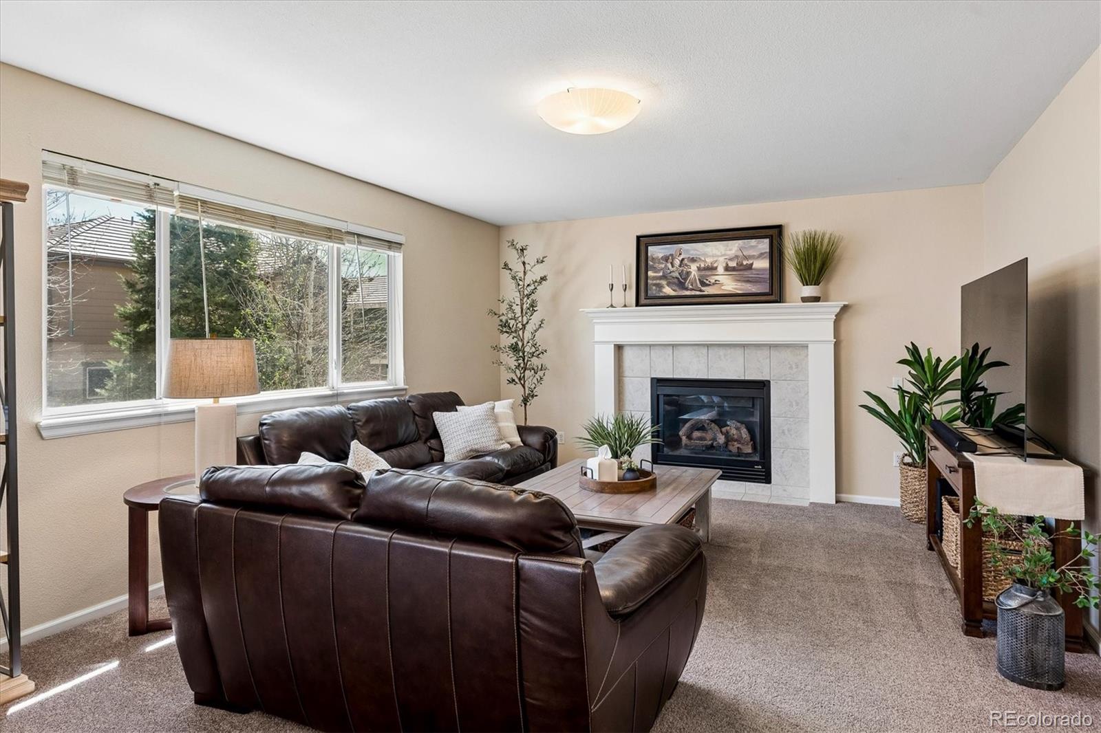 10534 Westcliff Place Highlands Ranch, CO 80130 - Photo 11 of 38 a living room with furniture and a fireplace