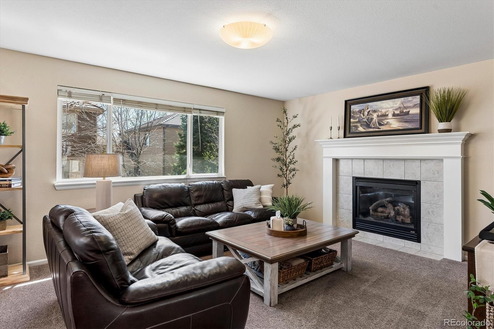 10534 Westcliff Place Highlands Ranch, CO 80130 - Photo 3 of 38 a living room with furniture and a fireplace