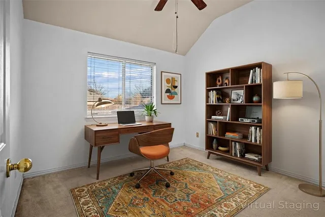 a workspace with furniture