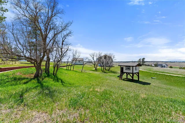 a view of a lake with a yard