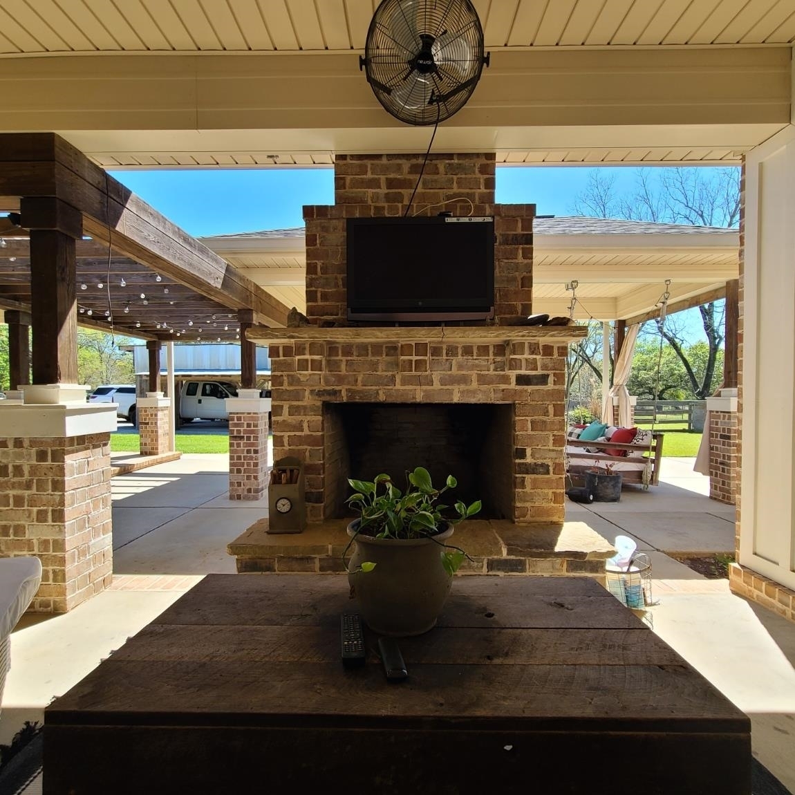 10051 Blackwell Nursery Road Semmes, AL 36575 - Photo 25 of 54 View of patio / terrace featuring an outdoor brick fireplace
