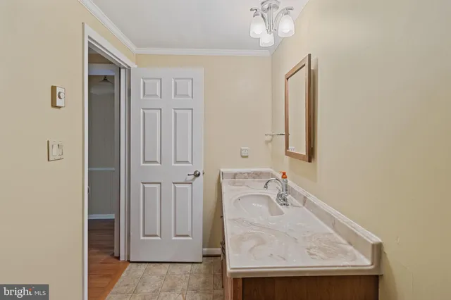 a bathroom with a sink a vanity and a mirror