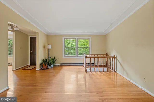 a view of an entryway with wooden floor and a potted plant