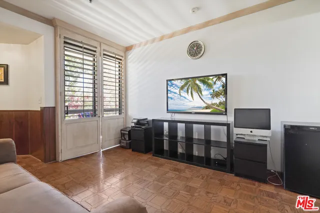 a view of a building from a balcony