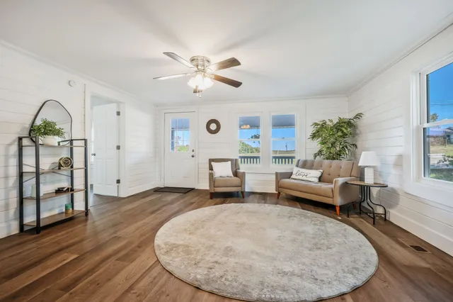 a porch with a bench