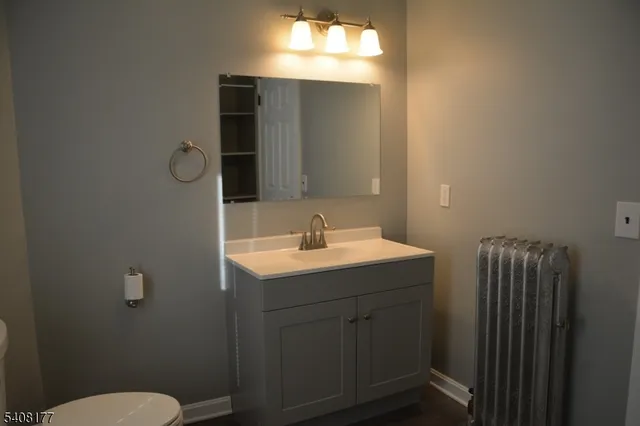 a bathroom with a toilet a sink and mirror