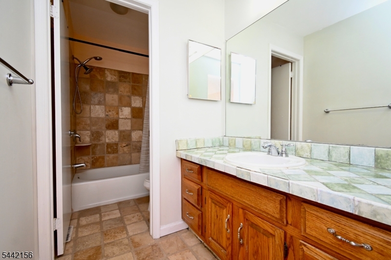 4 Cedar Court Bedminster, NJ 07921 - Photo 12 of 16 a bathroom with a granite countertop sink and a mirror