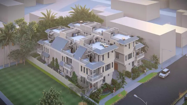 a view of a building with an ocean view